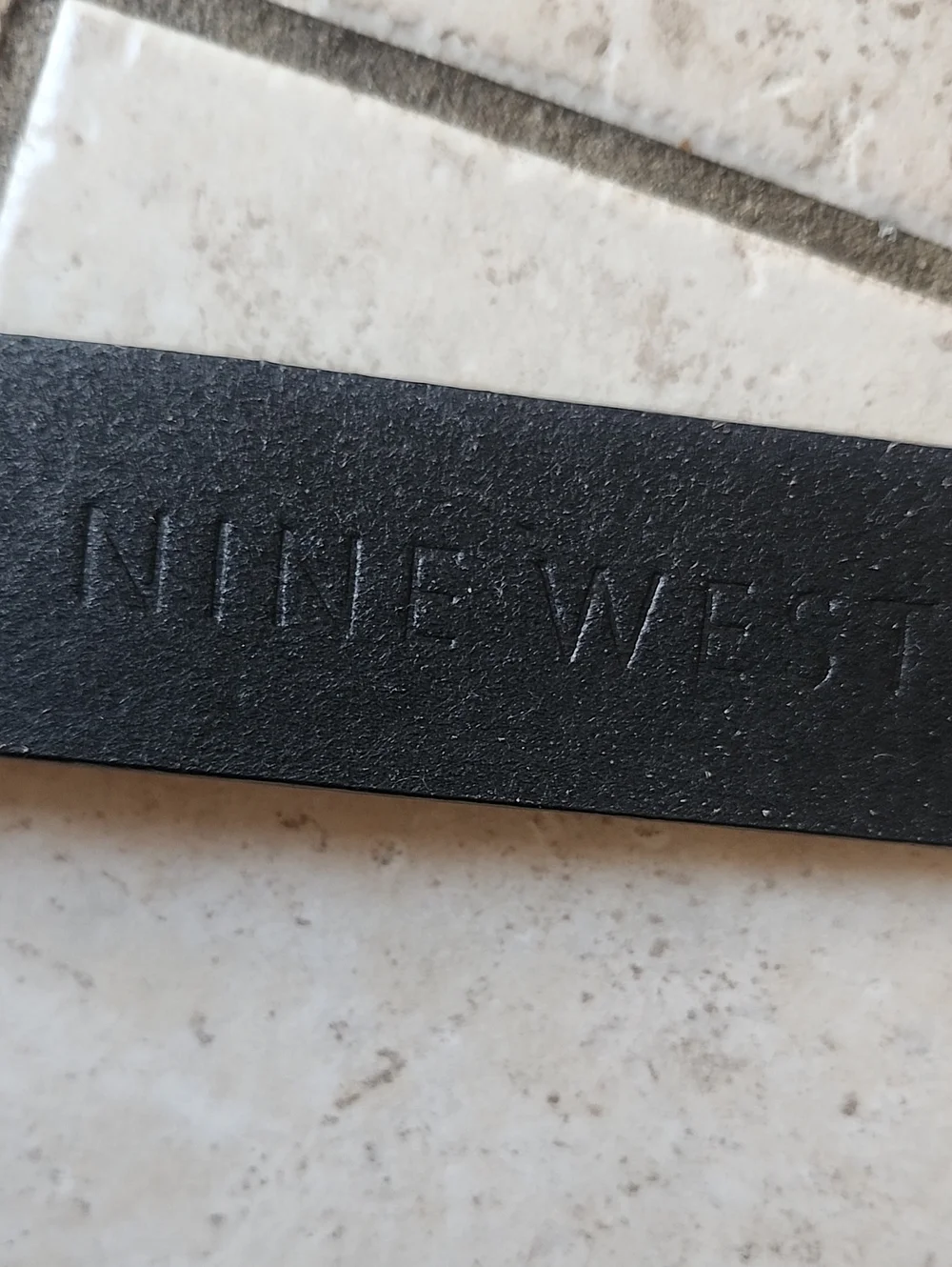 Nine West  Black Leather Belt with Silver Crystal Oval Buckle